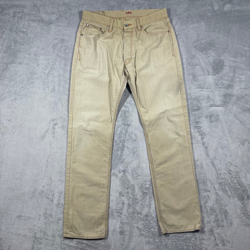 KMW Kicking Mule‎ Workshop Jeans Mens 33(32)Tan Khaki Straight Leg Button Fly
